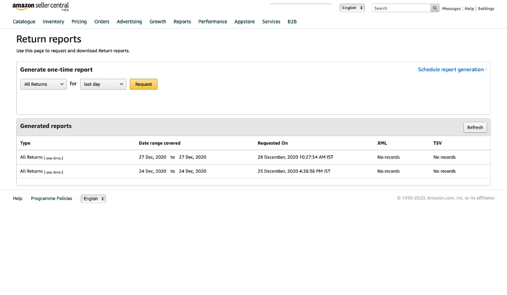 Amazon Seller Central - Return Reports