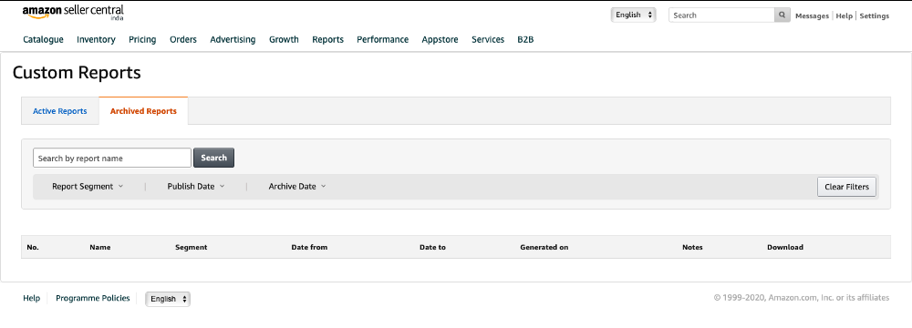 Amazon Seller Central - Custom Reports
