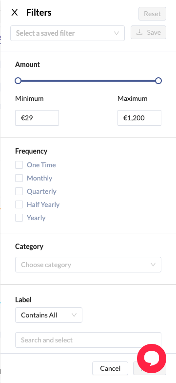 Filters options
